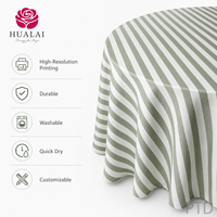 Nappe ronde en polyester et lin Hualai vert sauge à rayures blanches, résistante aux plis, idéale pour les mariages en extérieur et les fêtes dans le jardin