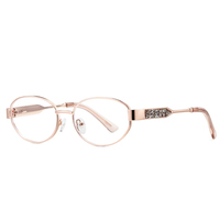 MS 81591 Nouvelles lunettes anti-lumière bleue pour femmes, monture ovale en métal, branches élégantes incrustées de diamants écrasés, lunettes de vue polyvalentes et tendance