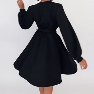 Vestido de Mujer al por Mayor, Personalizado, OEM, de Alta Calidad, Elegante, para Fiesta, Negro, Sexy, de Manga Larga, con Cuello en V y Cinturón - Product Image 3