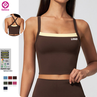 Débardeur de sport et yoga pour femme, haute qualité, avec logo personnalisé, color block et dos croisé
