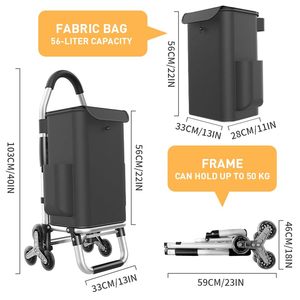 Chariot à main pliable 3 en 1 robuste avec chariot d'épicerie à 6 roues, sac étanche portable pour le déplacement, le camping - Product Image 4