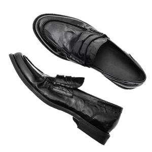Mocasines Negros de Cuero Genuino con Punta Redonda, Sin Cordones, Suela de Goma Acolchada, Zapatos de Vestir para Hombre para Todas las Temporadas - Product Image 6