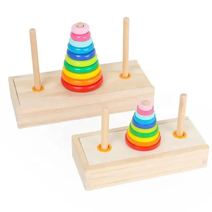 Free Sample Wooden Rainbow Tower Hanoi Tower Rainbow Stacked Circle Building Blocks Early Childhood Primary School Learning Aids