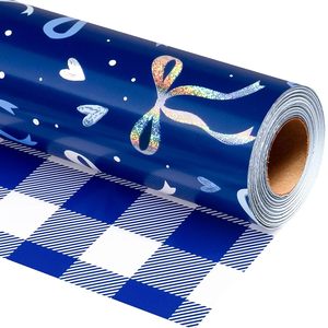 Papel de Regalo de Cumpleaños Reversible Rosa con Diseño Holográfico Láser de Corazones y Cuadros para Manualidades Diarias y San Valentín - Product Image 2