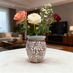 Jarrón de Flores de <span class=keywords><strong>Talavera</strong></span> Pintado a Mano, Marrón y Blanco, para Decoración de Sala de Estar, Regalo de Inauguración de Casa - Product Image 3