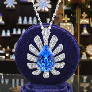 สร้อยคอจี้เพชรชั้นดีรูปพัดประดับเพชรสีฟ้าแบบ S925 - Product Image 2