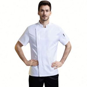 Executive Grey Chef <b>Coat</b> Restaurant Uniform Waiter Short Sleeve Chef-Uniform-Jacket - Product Image 1
