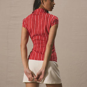 Cárdigan adelgazante de estilo europeo americano para mujer, Blusa de <span class=keywords><strong>manga</strong></span> <span class=keywords><strong>corta</strong></span> a rayas, Vintage transfronterizo para <span class=keywords><strong>Amazon</strong></span> EBay, verano 2025 - Product Image 3