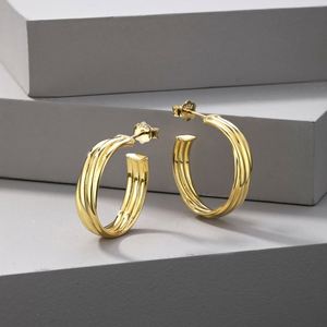 Dylam New Arrival <b>Fine</b> Fashion Accessories Jewelry Women S925 Silver 18K Gold Plated Twisted Line <b>Stud</b> <b>Earrings</b> - Product Image 4