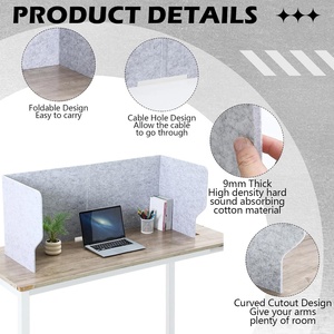 Cloisons et séparateurs de bureau portables en feutre pour poste de travail, grandes cloisons acoustiques pour bureau - Product Image 3
