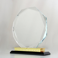 Plaque octogonale vierge en cristal, trophée de récompense avec base en métal doré noir MH-LJ0832