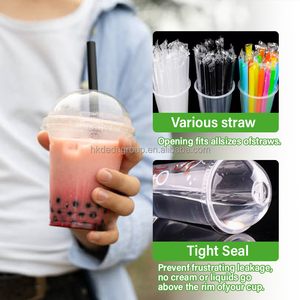 Gobelets à café et à bubble tea jetables transparents à paroi simple de 12/16 oz, diamètre 90 mm, avec couvercles en forme de U, personnalisés - Product Image 5