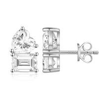 Boucles d'oreilles clous en argent sterling 925 avec moissanite taille cœur et taille émeraude pour femme, double pierre, couleur D, pureté VVS1