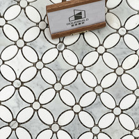 Carrelage en marbre mosaïque moderne de luxe, découpe au jet d'eau, avec motif floral en médaillon, pour la décoration des sols et des murs d'hôtels et de villas