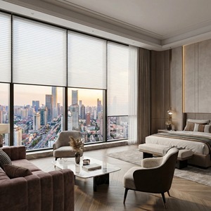 Stores alvéolaires manuels 100 % occultants sans cordon, stores cellulaires horizontaux en tissu uni pour porte coulissante - Product Image 6