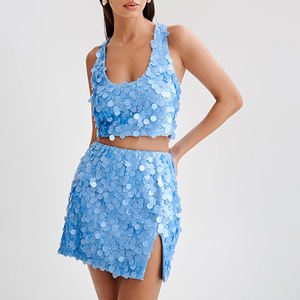 Quần Áo Các Nhà Sản Xuất Sáng Bóng Sequins Hai Mảnh Thiết Lập Chia Cuối Sexy Phụ Nữ Thiết Lập Đảng Mặc <span class=keywords><strong>Sequin</strong></span> Top Và Váy 2 Mảnh Thiết Lập - Product Image 1