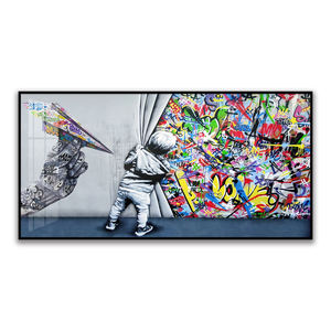 Pittura su porcellana <span class=keywords><strong>di</strong></span> cristallo Pop art dietro la tenda e aeroplano <span class=keywords><strong>di</strong></span> carta stampe su tela <span class=keywords><strong>Banksy</strong></span> Graffiti Wall Art per la decorazione domestica - Product Image 1