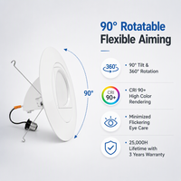 Plafonnier LED 8W 9.4W E26 E27 B22 CRI 90+ Dimmable 2700-6500K Rotatif à 90 Degrés pour Cuisine