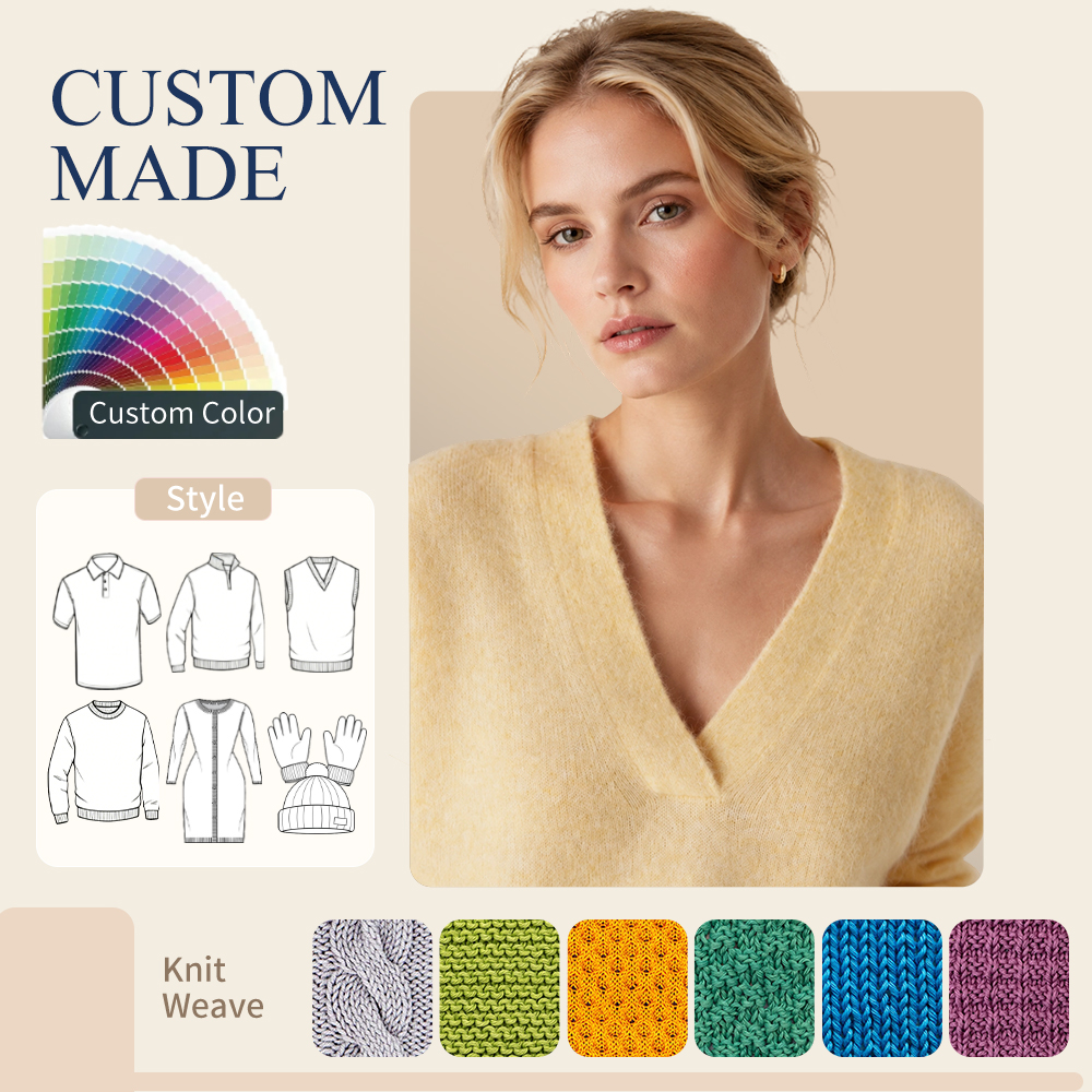 Custom Wool V-Neck Cardigan Knitwear Sweater V-Neck Sweater Long Sleeve Women's Sweater Mohair Wool V-Neck Jumper