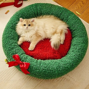 Vente chaude ronde lit pour animaux de compagnie doux nid de couchage pour animaux de compagnie noël Portable chat chien lit de couchage - Product Image 1