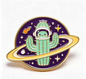 Pin de esmalte personalizado de metal con diseño de cactus espacial, pulido, coleccionable, para regalo artístico o para ropa - Product Image 4