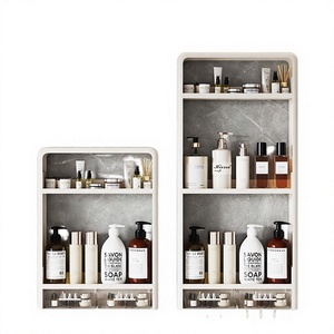 Organisateur de cosmétiques mural moderne à trois niveaux, imperméable, pour salle de bain, étagère adhésive, panier de douche, support de rangement en plastique pour maquillage - Product Image 3