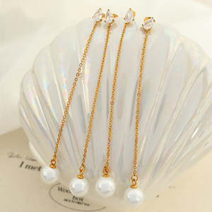 Pendientes colgantes con cadena de oro y perlas de imitación, joyería para fiestas EH524 EH525 - Product Image 3