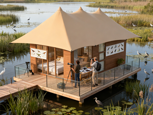 Tenda Glamping Mewah Semi-Permanen Dua Lapis 2-Kamar Rangka Baja PVC Tahan Air 4-Musim Tahan Api Perlindungan UV Dapat Disesuaikan - Product Image 2