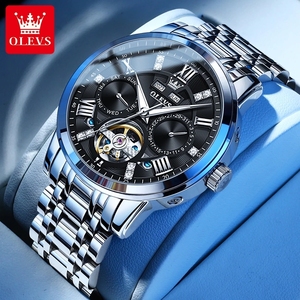 OLEVS Men's <b>Watches</b> <b>Skeleton</b> Flywheel <b>Automatic</b> Mechanical Original Wristwatch for Man Waterproof Luminous Perpetual Calendar - Product Image 2