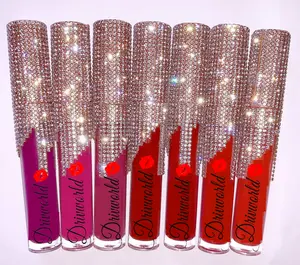 Lipgloss berlian imitasi Label pribadi rias wajah kustom 40 warna Lip Gloss cair Matte cangkir tidak lengket tahan air Lip Gloss bening tu