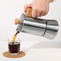 HIGHWIN Pot à café en acier inoxydable pour moka, 6 tasses, cafetière à expresso à induction avec manche en bois