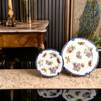 Ensemble d'assiettes en céramique de la série Queen, design papillon, bol à fruits avec poignées pour la salle à manger à domicile et la restauration hôtelière