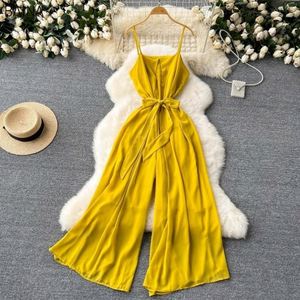 Nouvelles combinaisons unies au design chic, à lacets, taille haute, jambes larges, décontractées, longueur mi-cuisse, pour femmes - Product Image 1