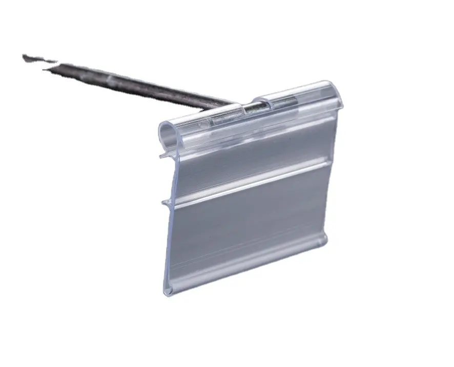 Soporte de etiqueta de extrusión para gancho de estante de doble cable, soporte de etiqueta de precio de plástico para ganchos de metal