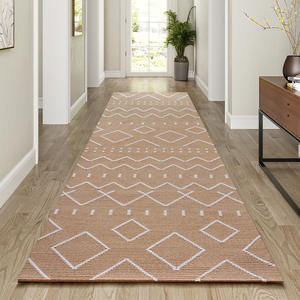 Tapis de couloir géométrique rectangulaire antidérapant en polyester et coton marron pour la maison, le salon et la chambre - Product Image 3