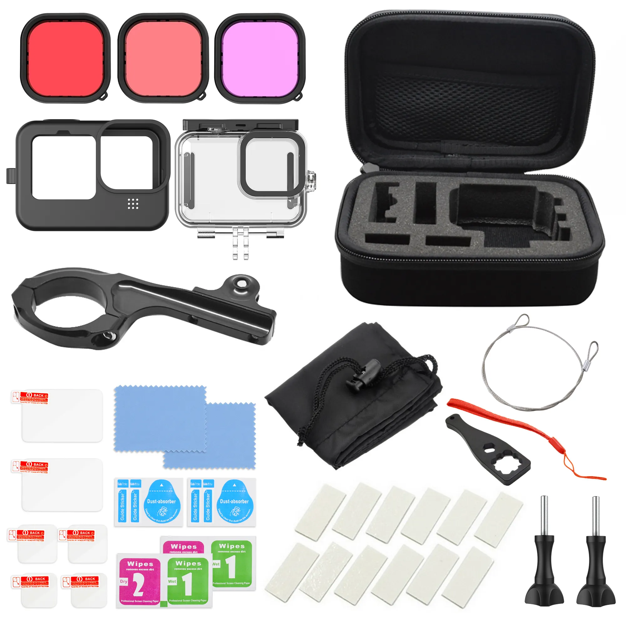 Filtro vermelho Silicone Case Glass Screen Protector Waterproof Case Aluminium Mount Carry Case Acessório Kit para GoPro Hero 12 11 10 9