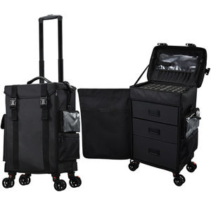 Rolling <b>Makeup</b> Case with Drawer Professional <b>Makeup</b> <b>Box</b> Cosmetology Cases on Wheels Nylon Cosmetic Organize Nail Case Storage - Product Image 1