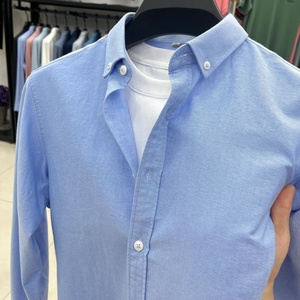Chemise habillée pour homme en coton 100% respirant, anti-boulochage, à manches longues, tissée, décontractée, avec logo personnalisé, printemps-automne, vente en gros - Product Image 1