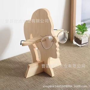 Wooden <b>Glasses</b> Holder Head Shape Natural Wood Color Handmade Storage <b>Rack</b> For Eyewear Display - Product Image 2