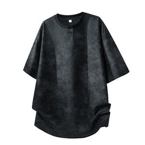 T-shirt Henley à manches courtes pour <span class=keywords><strong>homme</strong></span>, coupe ample et confortable, respirant, col rond, style minimaliste, tie-dye, avec logo personnalisé OEM - Product Image 1
