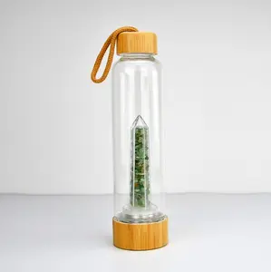 Gravel Crystals Chips Healing Stones Natural Gemstone Glass Water Bottle with Bamboo Lid Supplier