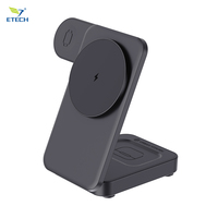 Station de charge magnétique tout-en-un ETECH avec port Type-C, chargeur multi-appareils pour téléphone, montre, écouteurs, écran LED intelligent, 15W PD