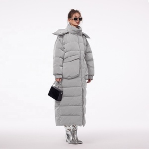 Manteau Long Oversize en Duvet pour <span class=keywords><strong>Femme</strong></span> en Stock, <span class=keywords><strong>Doudoune</strong></span> Imperméable Brillante Gris Argenté, Vêtement d'Extérieur Chaud d'Hiver Tombant Sous le Genou - Product Image 6