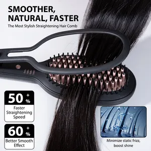 ウエディングヘアサロン用クリップ付きセラミッククイック電気ホットコームヘアストレートナーコームブラシ