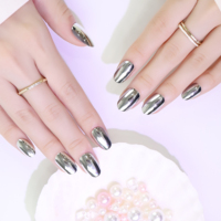 AIERFEI Mode personnalisée courte ovale argent Chrome presse sur les ongles vente chaude couverture complète faux ongles fabricant d'ongles en acrylique