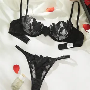 Conjunto de duas peças Lingerie erótica feminino renda Sexy pijamas sutiã e calcinha conjunto lingerie