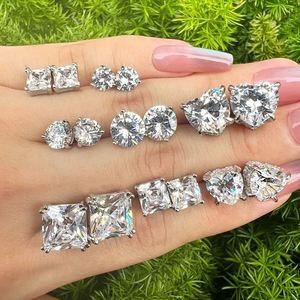 Dylam Exquisite Jewelry Earring Glamorous 925 Sterling Silver Eternity Square Heart Round <b>Diamond</b> 5A Zirconia Stud Earrings - Product Image 4