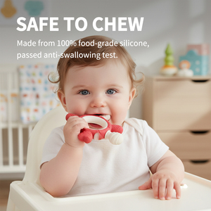 Jouets de dentition pour bébés, en silicone de qualité alimentaire, en forme d'animaux, avec anneau en bois, pour apaiser les gencives des bébés, jouets à mâcher pour bébés de 6 à 12 mois - Product Image 5