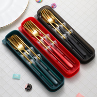 Cuillère Coréenne Fourchette Baguettes Camping Couverts En Acier Inoxydable Argenterie Portable Couverts Ensembles Voyage Couverts Ensemble Avec Étui