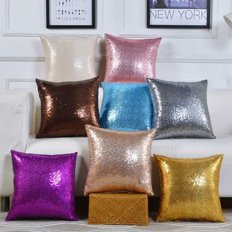 Amazon Hot Plain 3D Glitter Reversible Sequin Sofa Couch Throw Pillow Cushion Cover 40X40